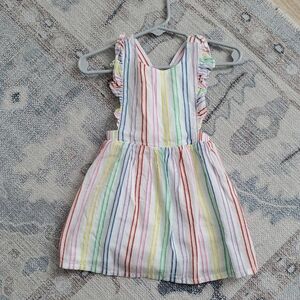 Baby Boden Baby Girls Rainbow Striped Pinafore Ruffle Dress Sz6-12m